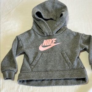 12M Nike Gray and Pink Cropped Hoodie Sweatshirt